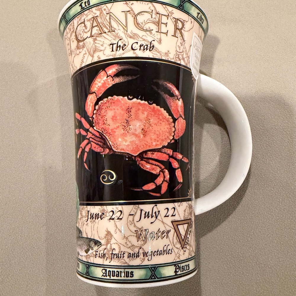 Cancer Zodiac Mug with Crab Design - Black and White